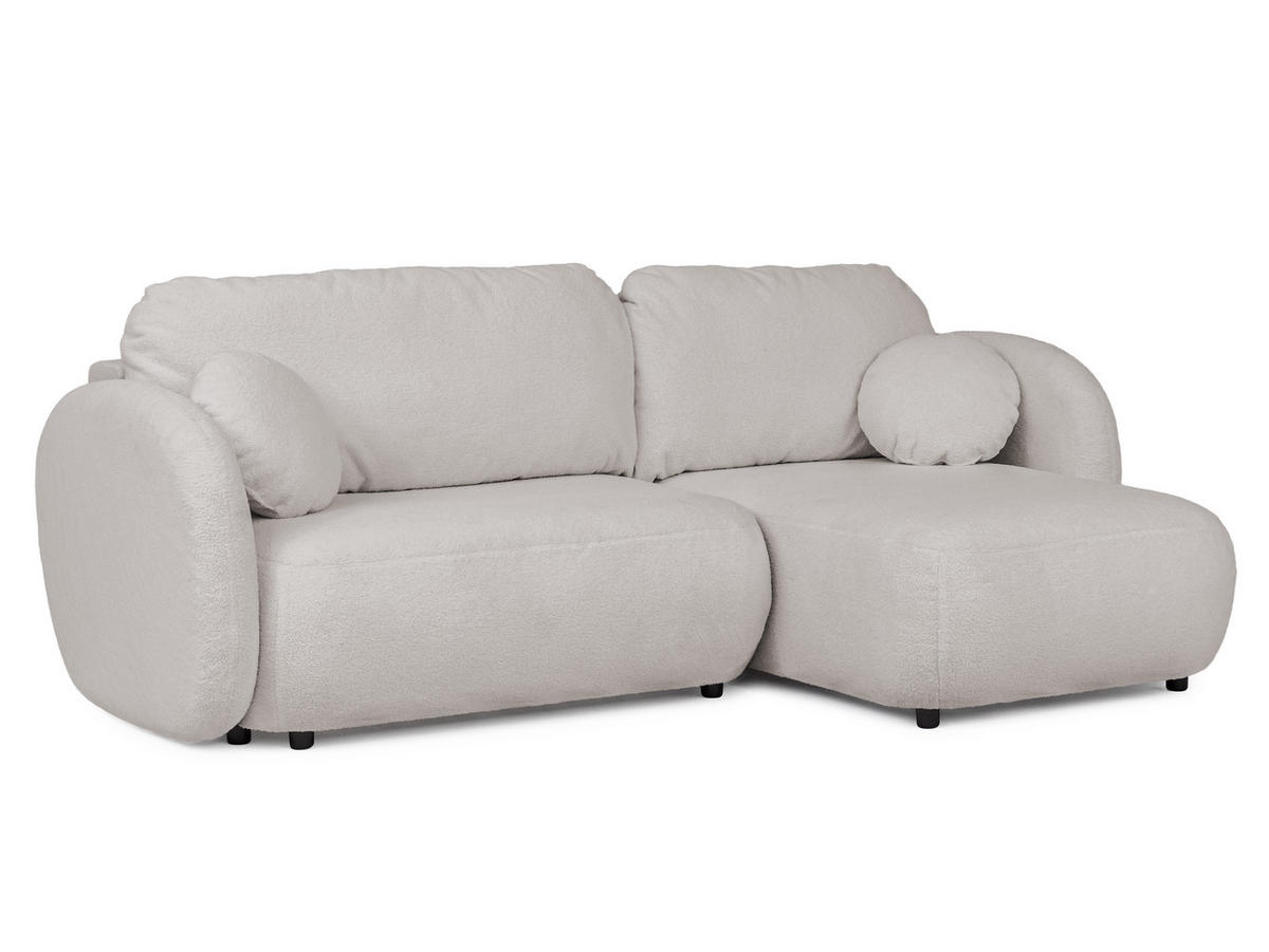 ECKSOFA Candy mit Schlaffunktion Hellgrau Bouclé-Stoff - Ottomane rechts - Hellgrau/Schwarz, Holz/Kunststoff (146/230cm) - S-Style Möbel