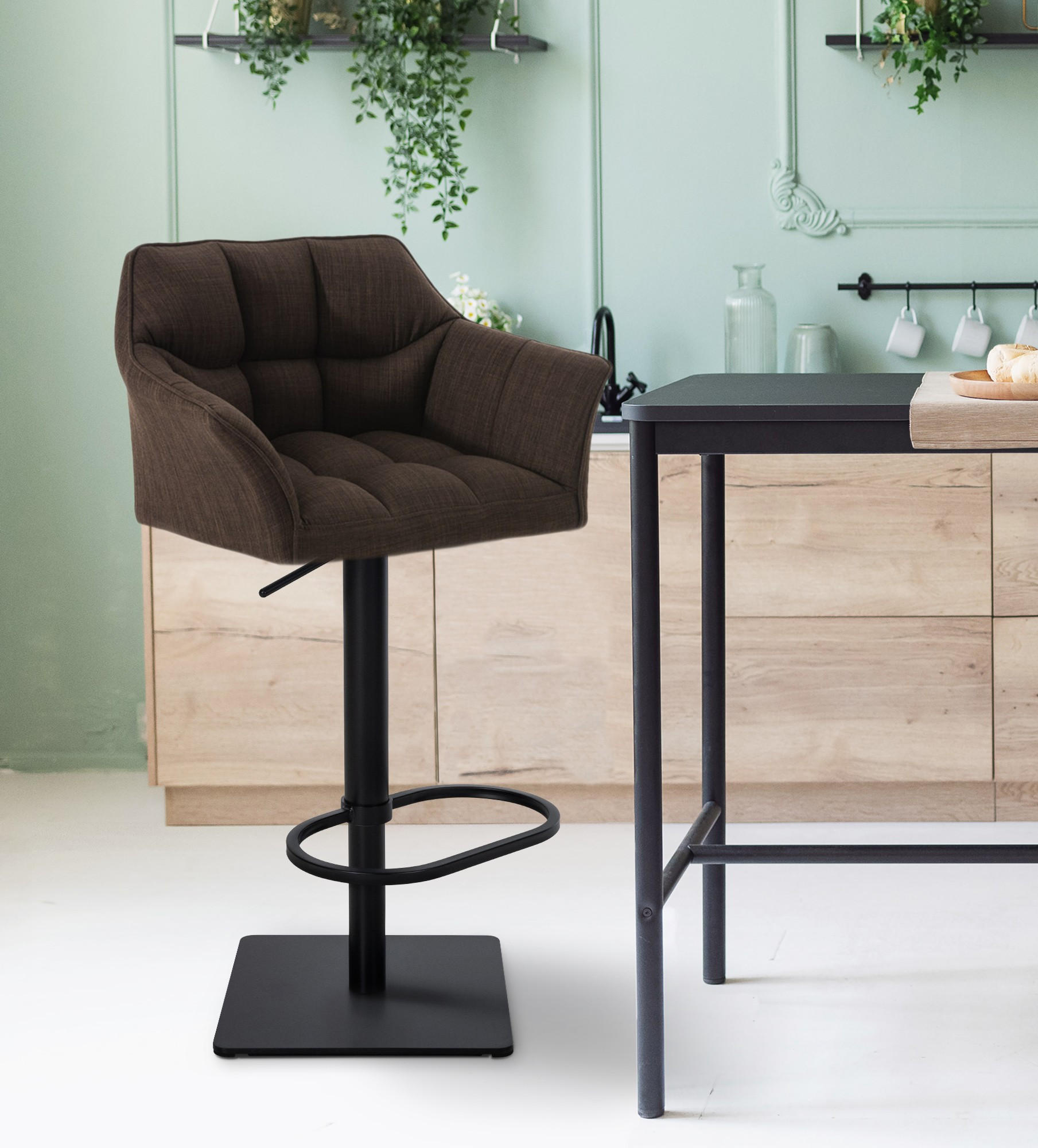 BARHOCKER 2er Set Stoff Braun - Schwarz/Braun, Textil/Metall (64/88/45cm) - CLP