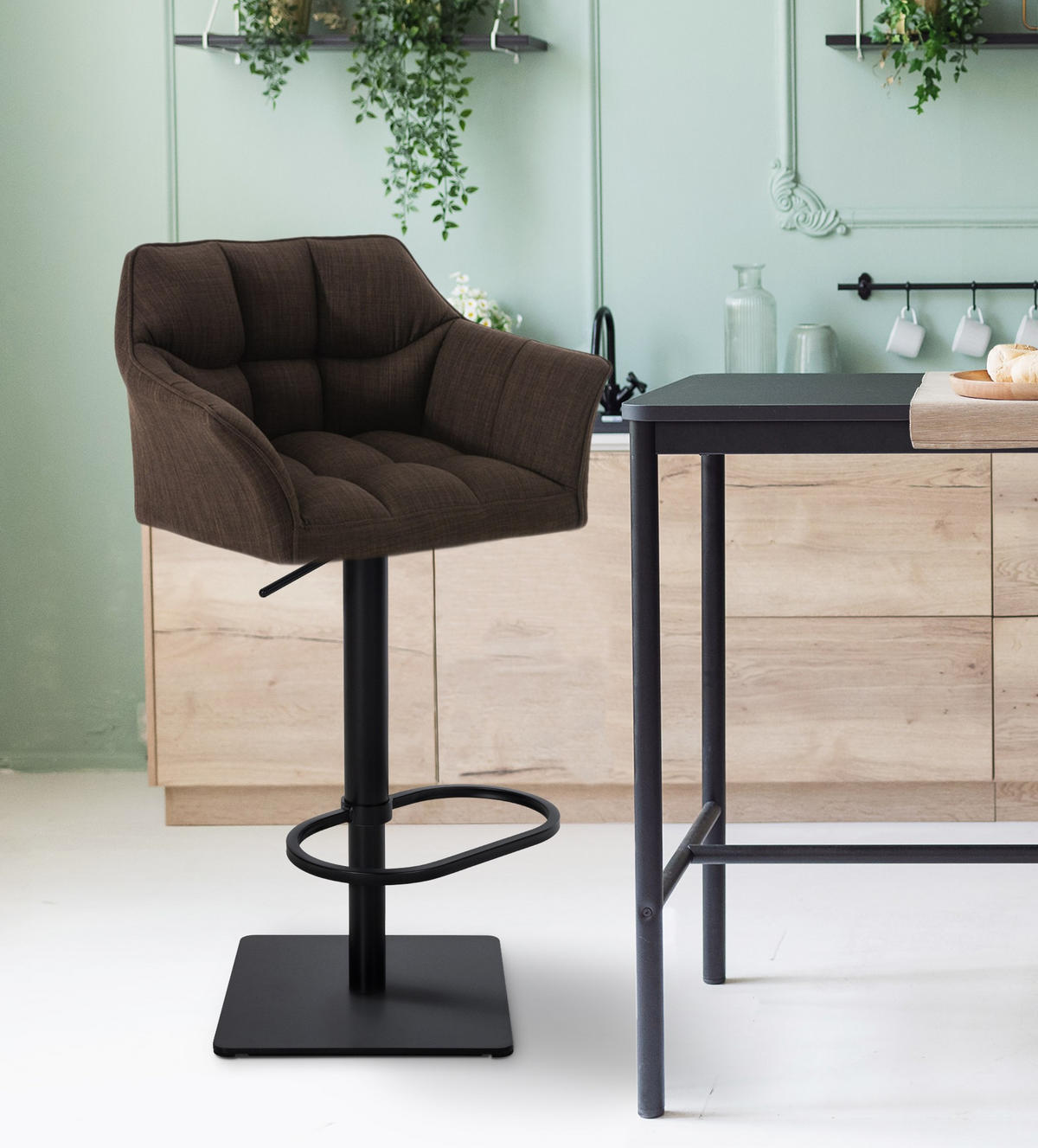 BARHOCKER 2er Set Stoff Braun - Schwarz/Braun, Textil/Metall (64/88/45cm) - CLP