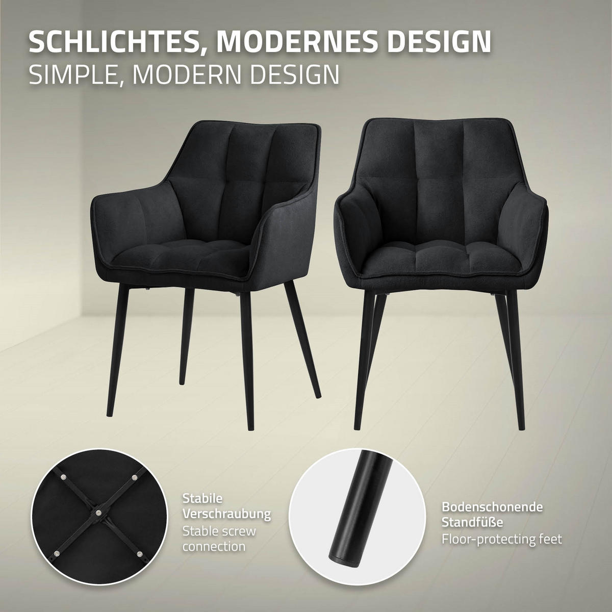 JÍDELNÍ ŽIDLE, SADA 2 KS, černá froté látka - černá, kov/textil (63/90/57cm) - ML-DESIGN