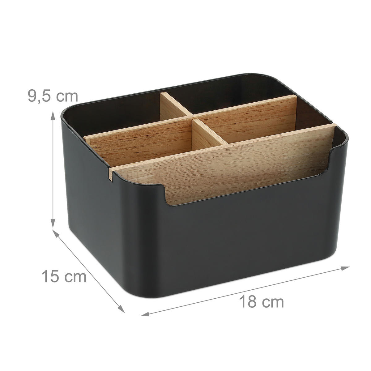 SCHREIBTISCHORGANIZER - Schwarz, Holz/Kunststoff (15/18/9.5cm) - Relaxdays
