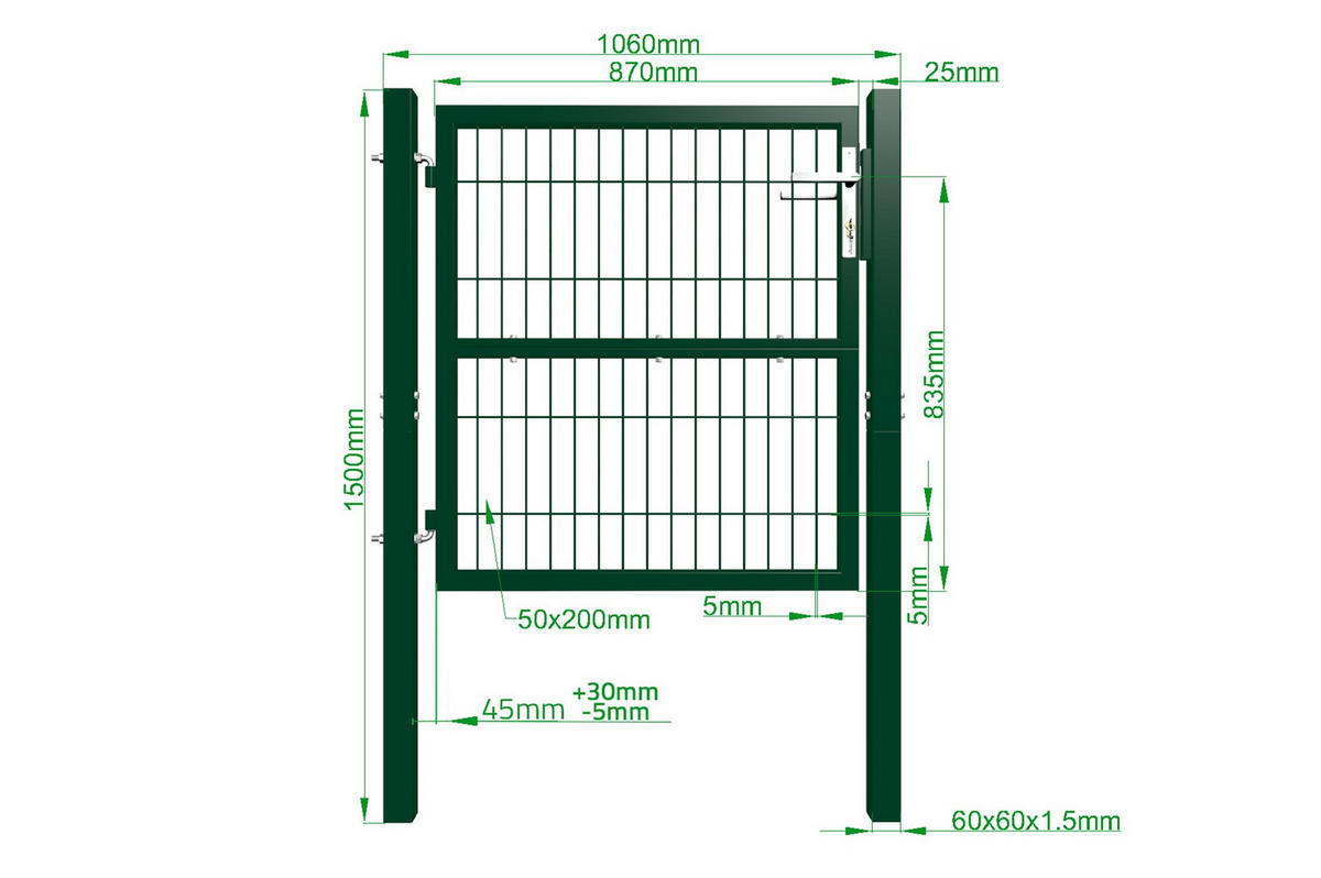 GITTERTOR Razo grün 1m H.100cm Metall - Grün, Metall (106/106cm) - Casanoov