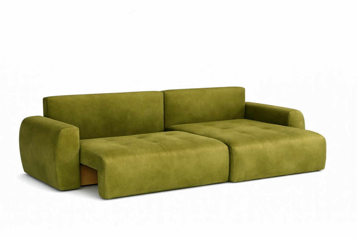 ECKSOFA Mit Schlaffunktion Und Bettkasten L-Form Ivo L, Veloursstoff Salvador, Olive, Rechts - Olivgrün, Holz (250/142cm) - Kaiser Möbel