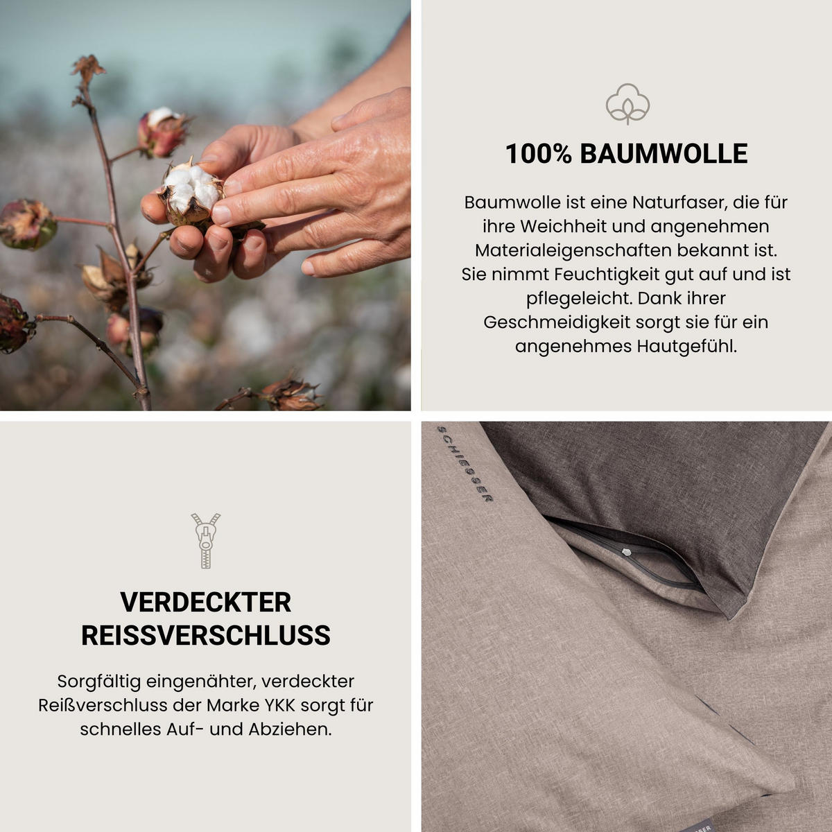 BETTWÄSCHESET Doubleface Renforcé 2-teilig 135x200 cm Taupe-Dunkelgrau - Dunkelgrau, Textil (135/200cm) - SCHIESSER