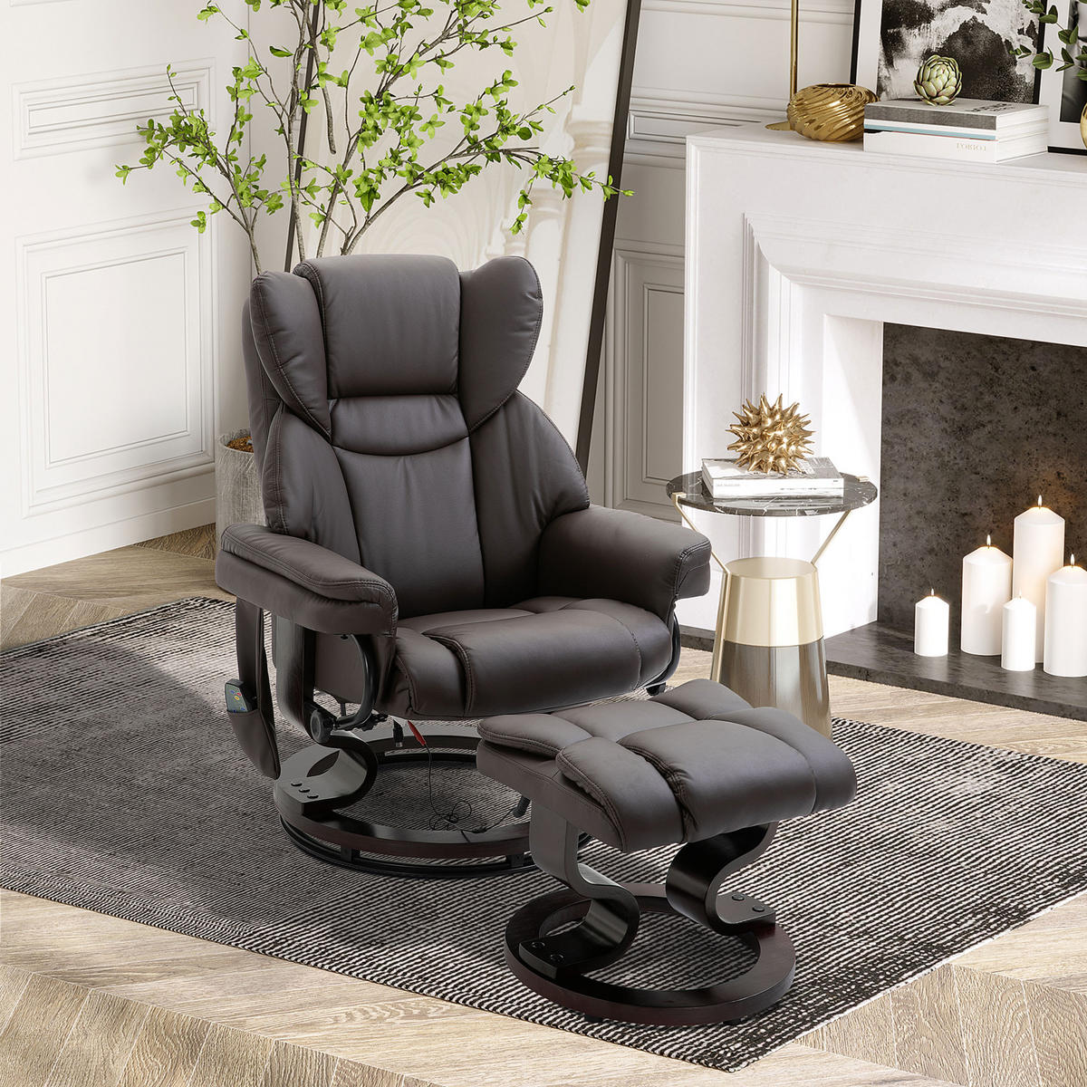 RELAXSESSEL Massagesessel mit Fußhocker Liegefunktion Braun 79 x 82 x 101 cm - Braun, Holz/Metall (82/101/79cm) - HOMCOM