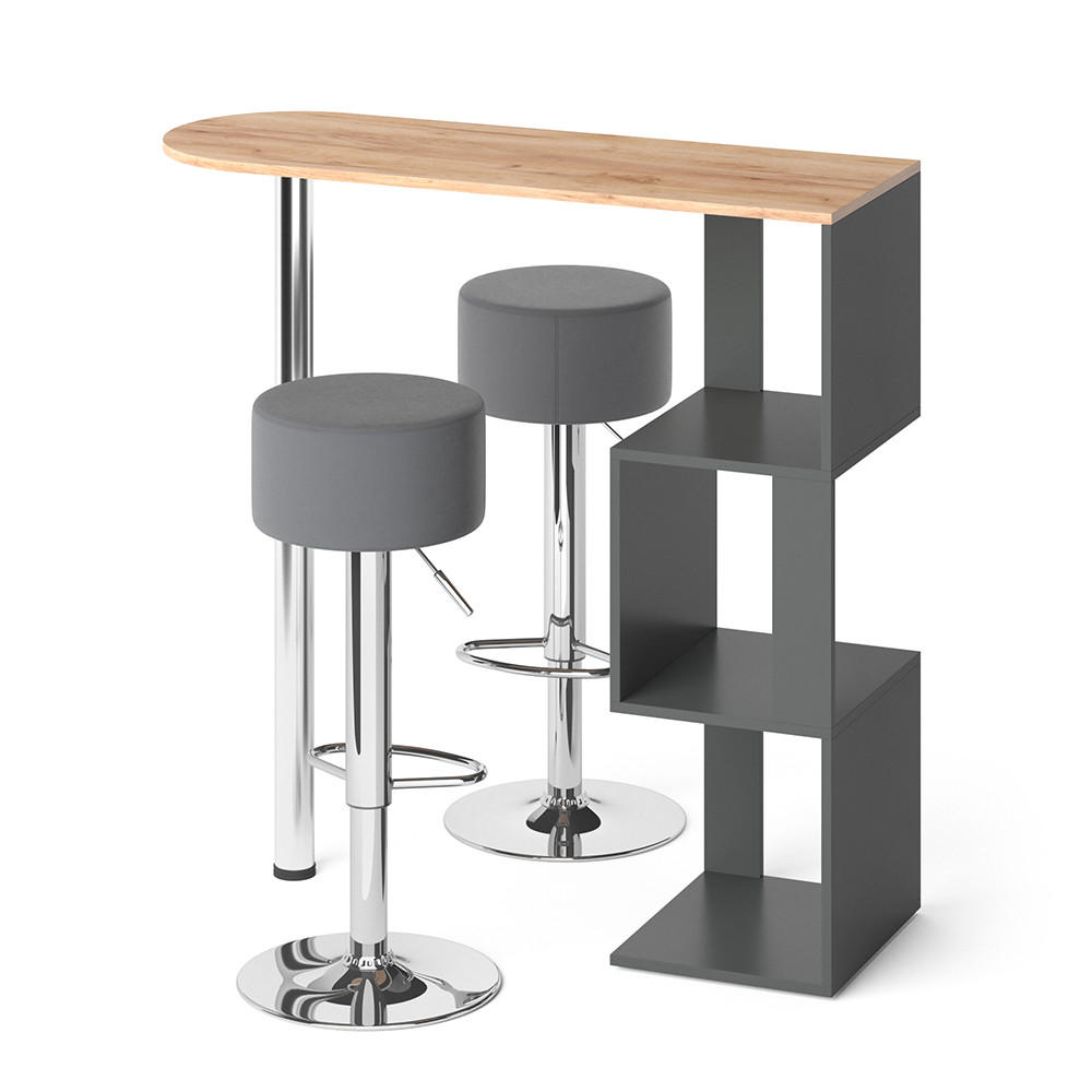 BARTISCH-SET Vincent Goldkraft Eiche 113 x 39.8 cm mit 2 Barhockern - Eiche Wotan, Holzwerkstoff (113/111.8/39.8cm) - Vicco