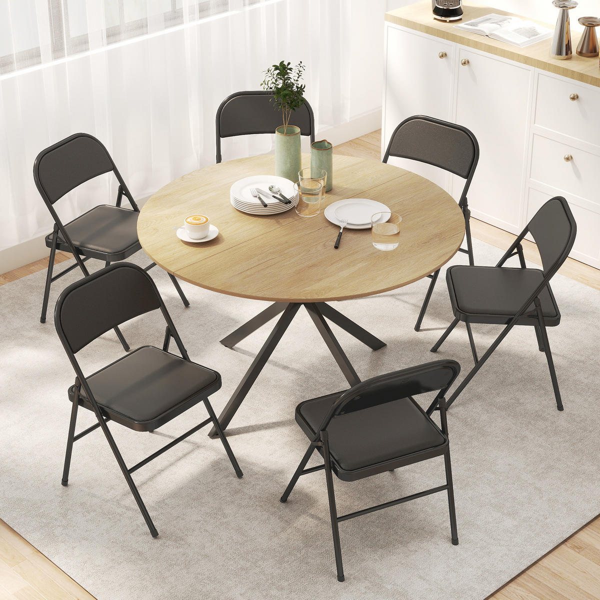 KLAPPSTUHL 6ER-SET aus Kunstleder & Stahl Schwarz - Schwarz, Metall (45/78/46cm) - HOMCOM