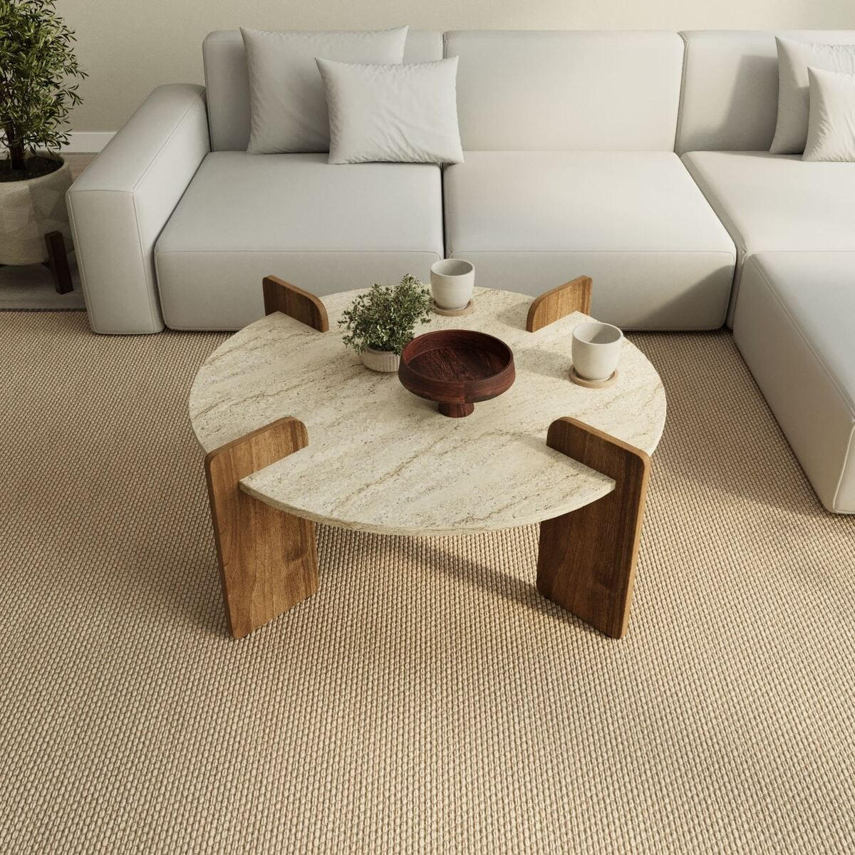 COUCHTISCH mit runder Platte D90 cm 90/35/90 cm - Beige, Holzwerkstoff (8/90/35cm) - Calicosy