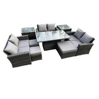 GARTENMÖBEL Set Polyrattan Dunkelgrau 9-Sitzer - Dunkelgrau, Metall - Fimous