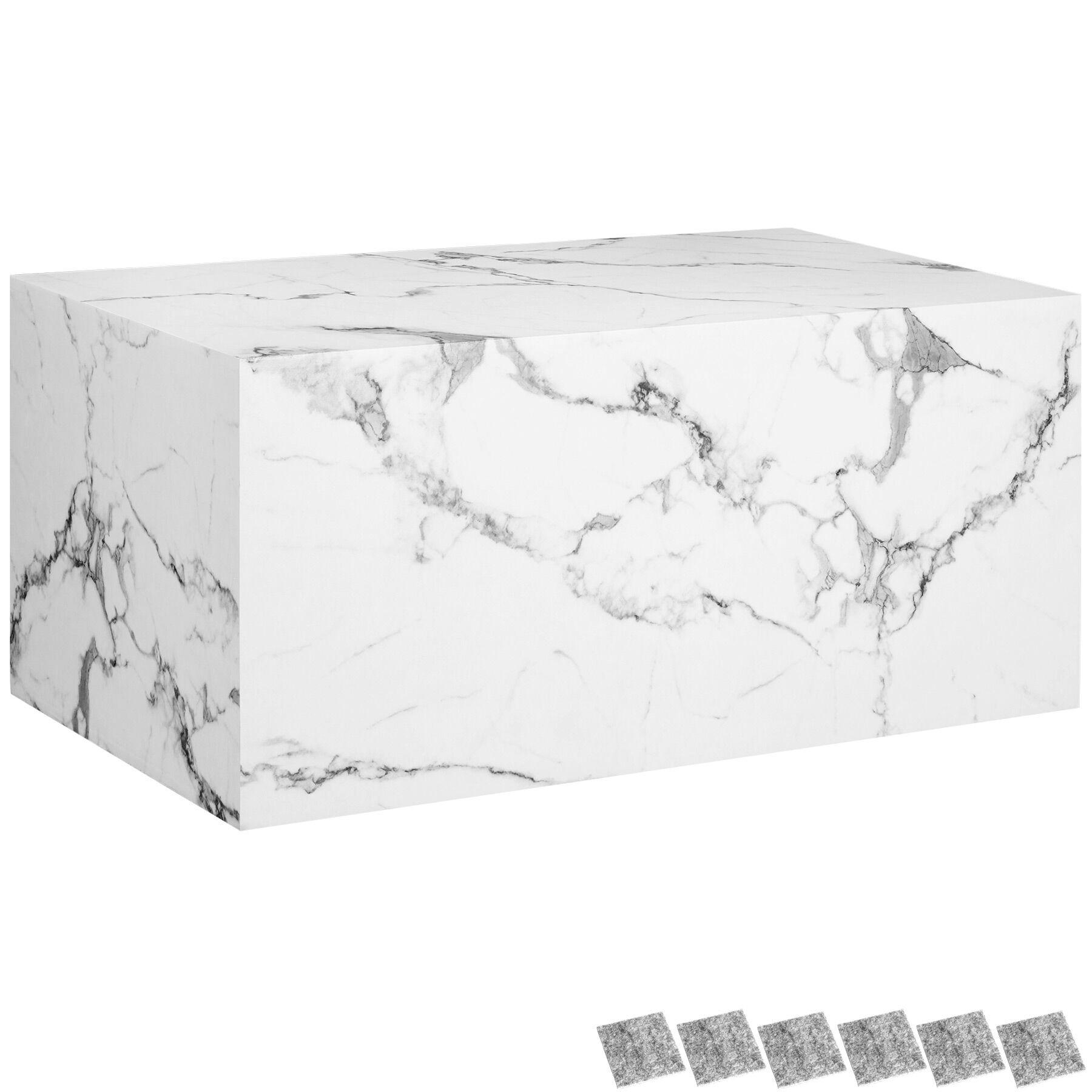 COUCHTISCH Lasley, inkl. Bodenschoner, Belastbarkeit 45 kg, Marmor Optik weiß - Weiß, Holz (50/90/40cm) - tectake