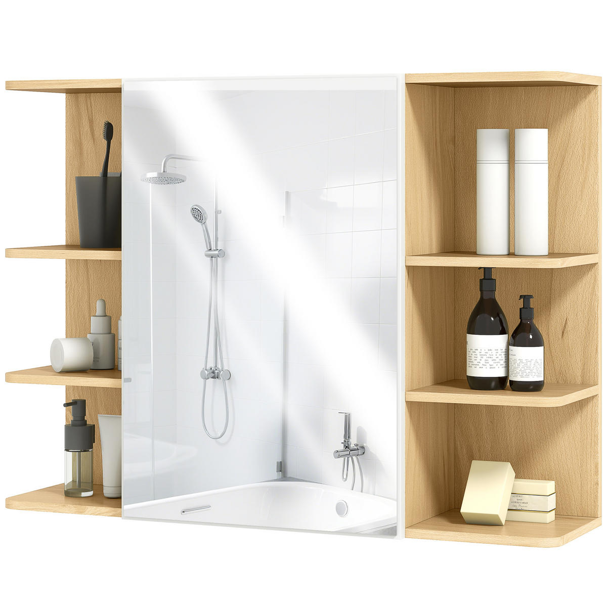 SPIEGELSCHRANK mit 2-stöckigem Schrank und 6 offenen Fächern, 80 x 20 x 59 cm ,Holz - Braun, Glas (80/59/20cm) - Vallsero