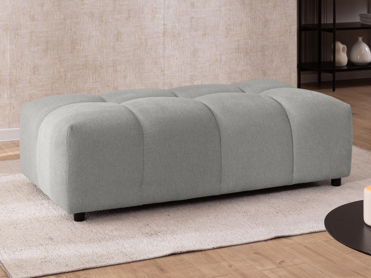 ECKSOFA inkl. Hocker Bubble mit Schlaffunktion und losen Rückenkissen, Sitzfläche Bubble-Optik aus weichem Hellegrau Strukturstoff - Ottomane Rechts - Hellgrau/Schwarz, Holz/Kunststoff (306/180cm) - S-Style Möbel