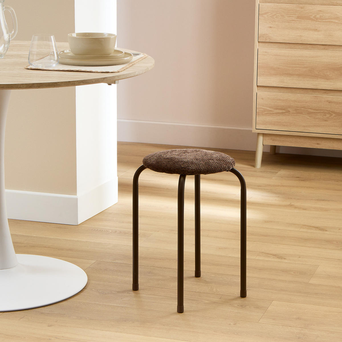STAPELHOCKER gepolstert Velvy 38/38/46 cm - Braun, Metall (38/46/38cm) - 5five Simply Smart