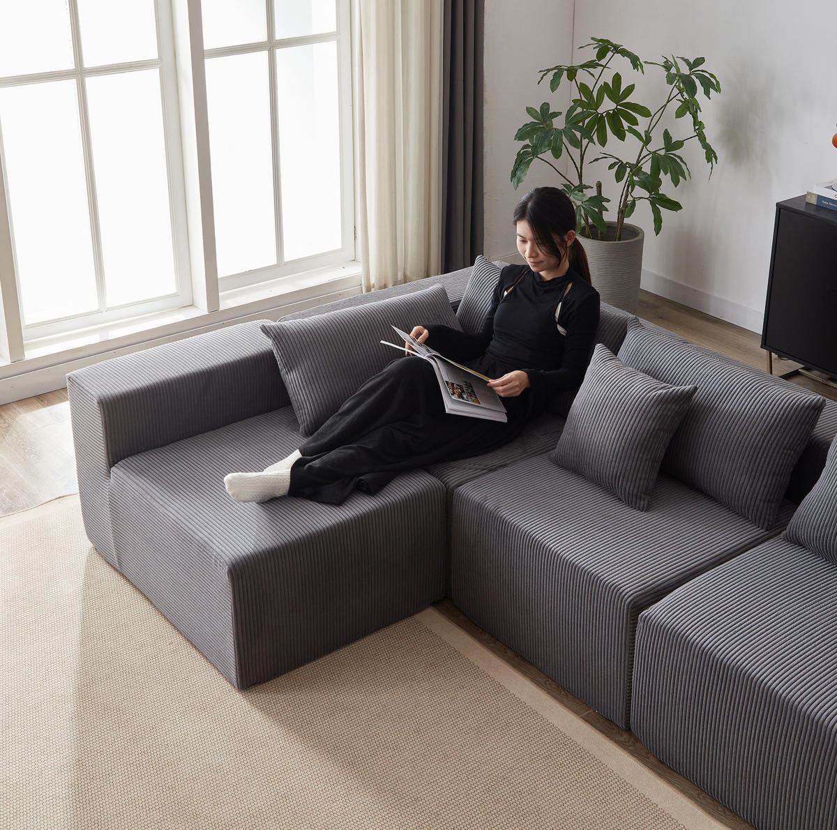 ECKSOFA 264/167/71 cm grau aus Cord und Schaumstoff ohne Montage - Grau, Textil (167/264cm) - OKWISH