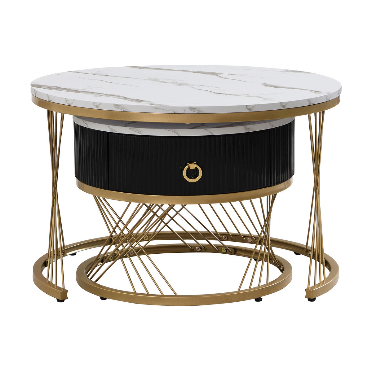 COUCHTISCH-SET 2er-Set Weiß/Gold - Weiß, Holzwerkstoff (70/70/45cm)