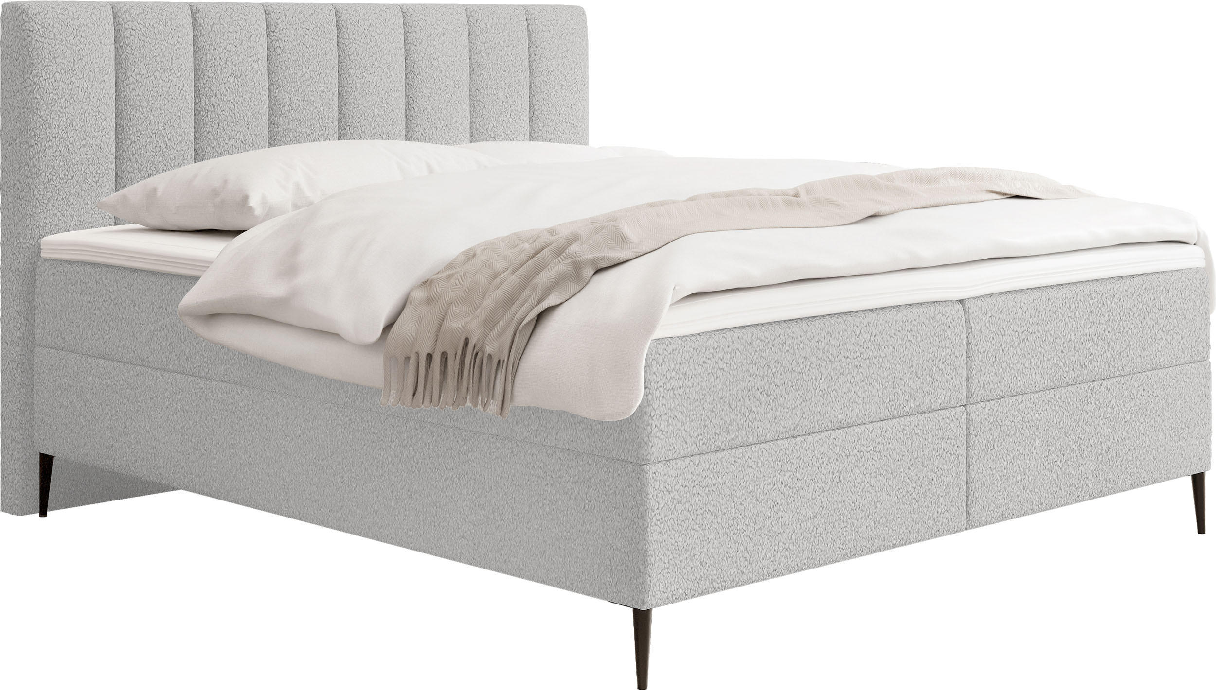 BOXBETT Allen mit Bettkasten, Boucle Grau 140x200 cm – inkl. H4 Taschenfederkern Matratze & Foam Topper - Hellgrau/Schwarz, Holzwerkstoff/Metall (140/200cm) - WFL GROUP