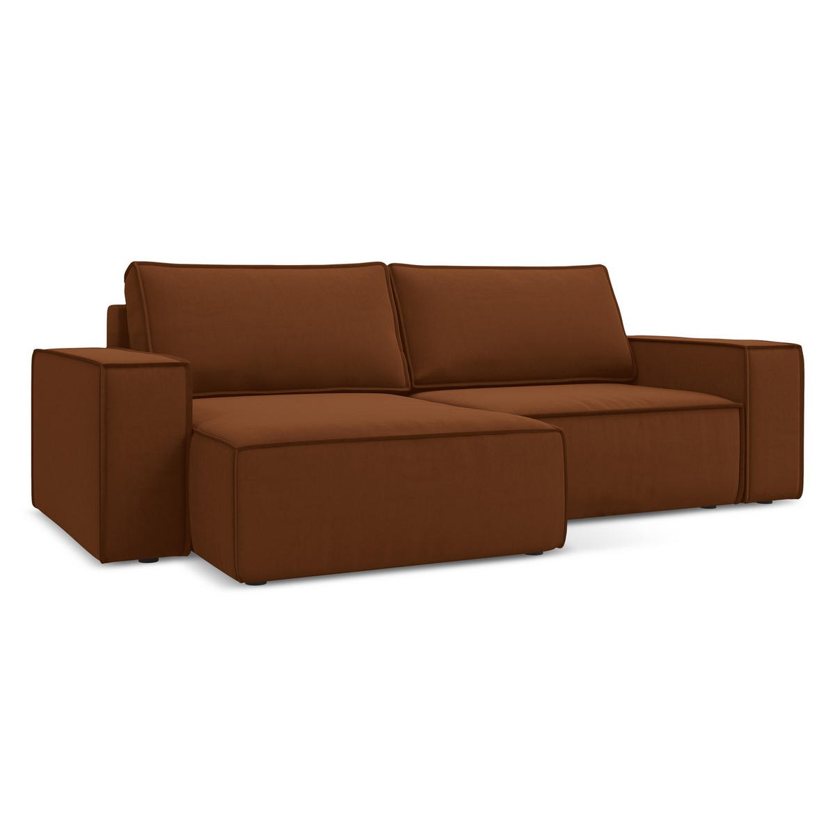 ECKSOFA mit Schlaffunktion Samt Stoff Orange - Terracotta/Schwarz, Kunststoff/Textil (148/257cm) - LaMiaSofa