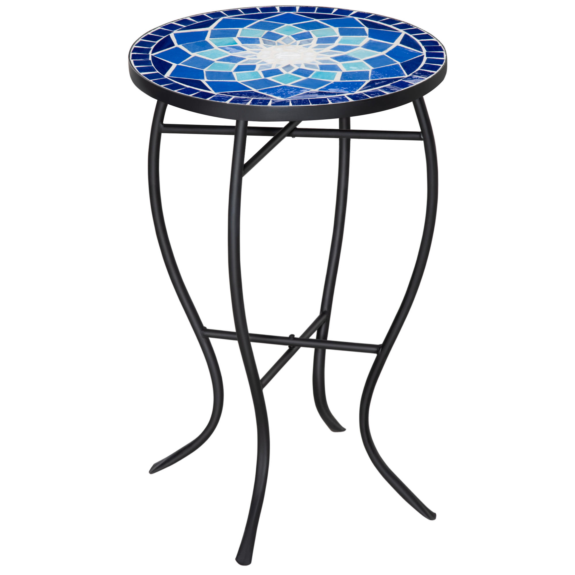 GARTENTISCH,RUND Mosaik Metall Keramikplatte,mehrfarbig - Blau, Keramik (35.5/35.5/53.5cm) - Vallsero