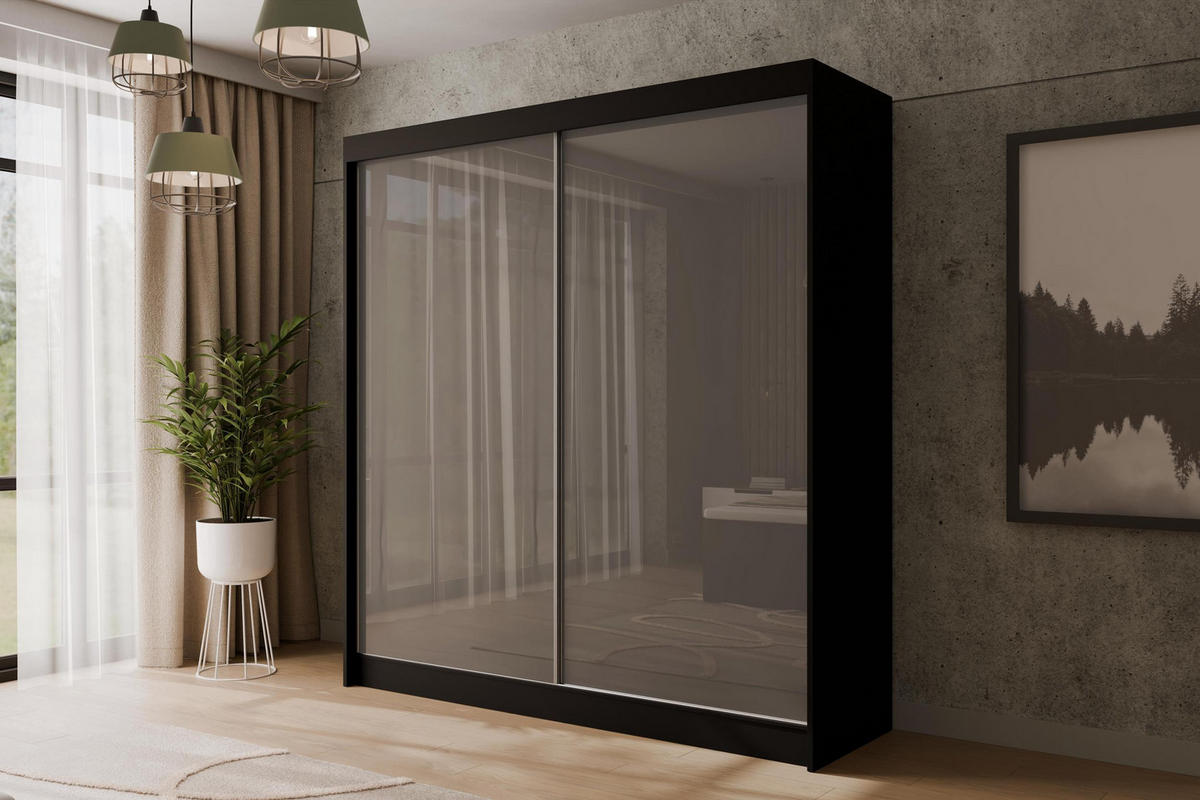 KLEIDERSCHRANK PEKA - 200 cm - Schwarz|Grau - Schwarz/Grau, Holzwerkstoff (200/215/61cm) - ALTDECOR