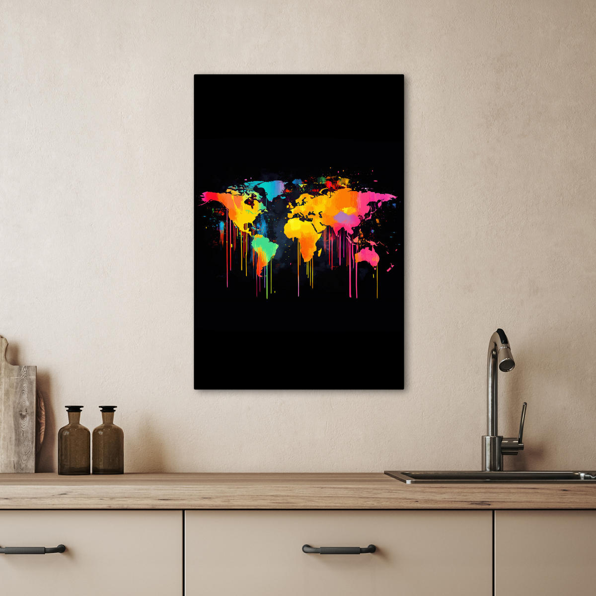 LEINWANDBILD Weltkarte - Farbe - Bunt - Graffiti - Welt 40x60 cm - Multicolor, Textil (40/60cm) - MuchoWow