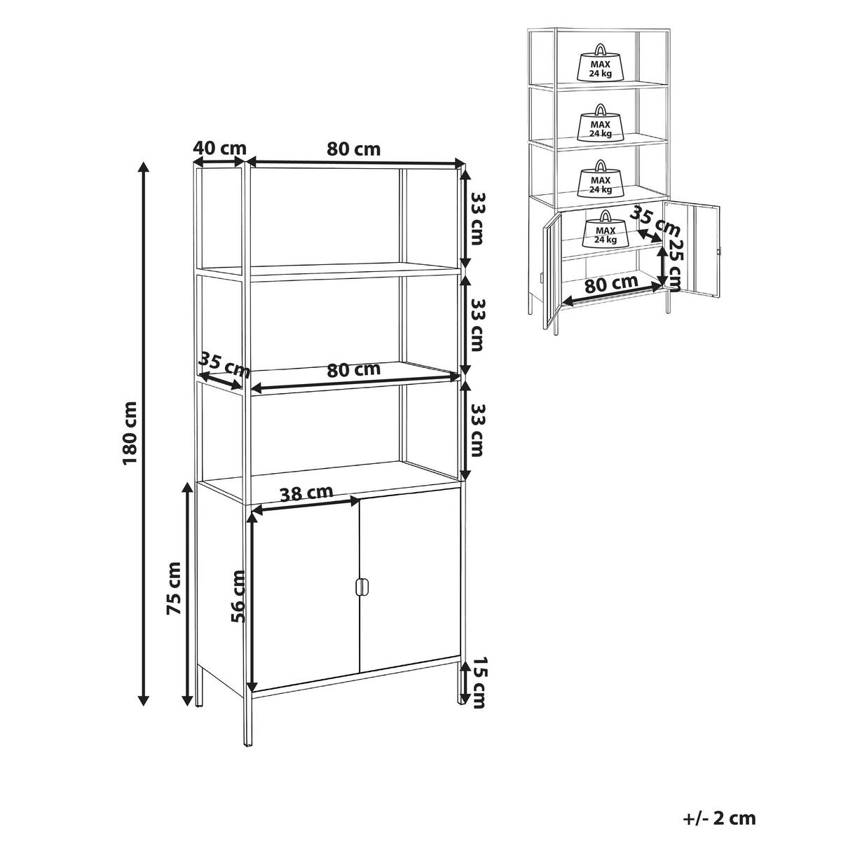 BÜROSCHRANK Metall Hellgrau Kauri - Hellgrau/Grau, Metall (80/180/40cm) - Beliani