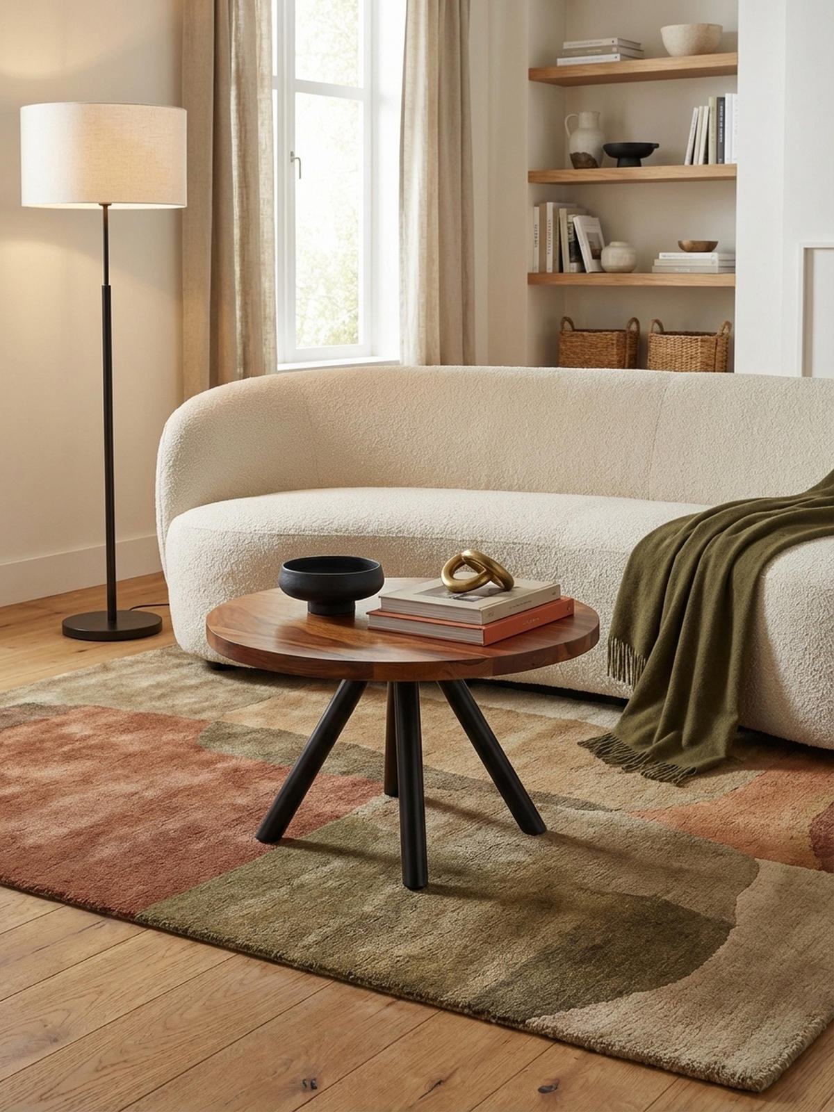 COUCHTISCH rund aus Massivholz und Metall, Handgefertigt - Schwarz/Braun, Holz/Metall (60/60/35cm) - KADIMA DESIGN