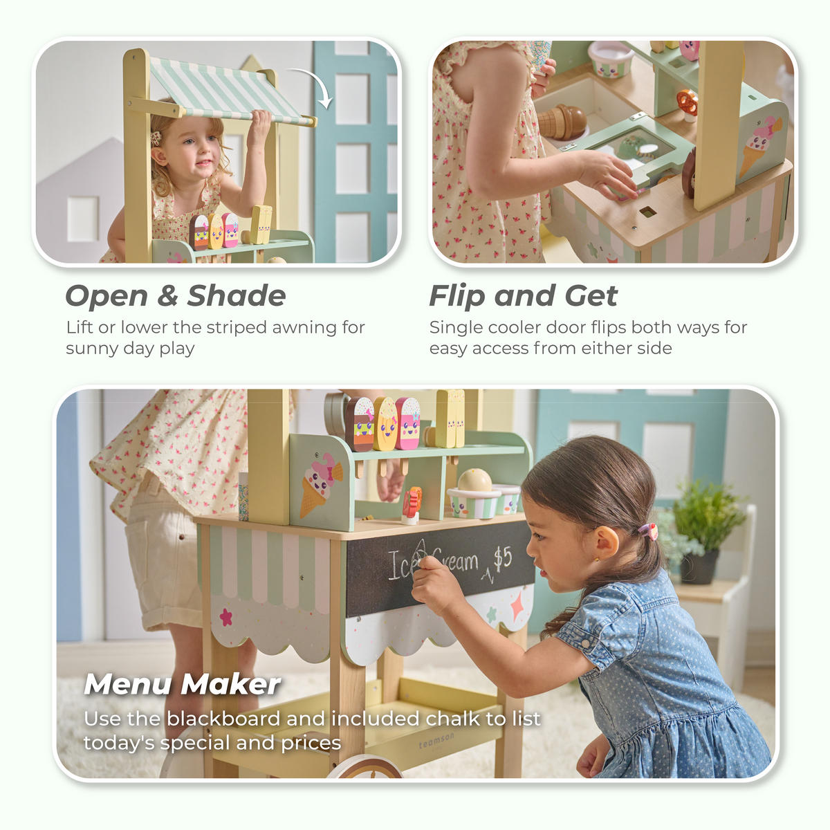 EISSTAND mit 33 Zubehörteilen, 100cm, Minze - Grün, Holz - Teamson Kids