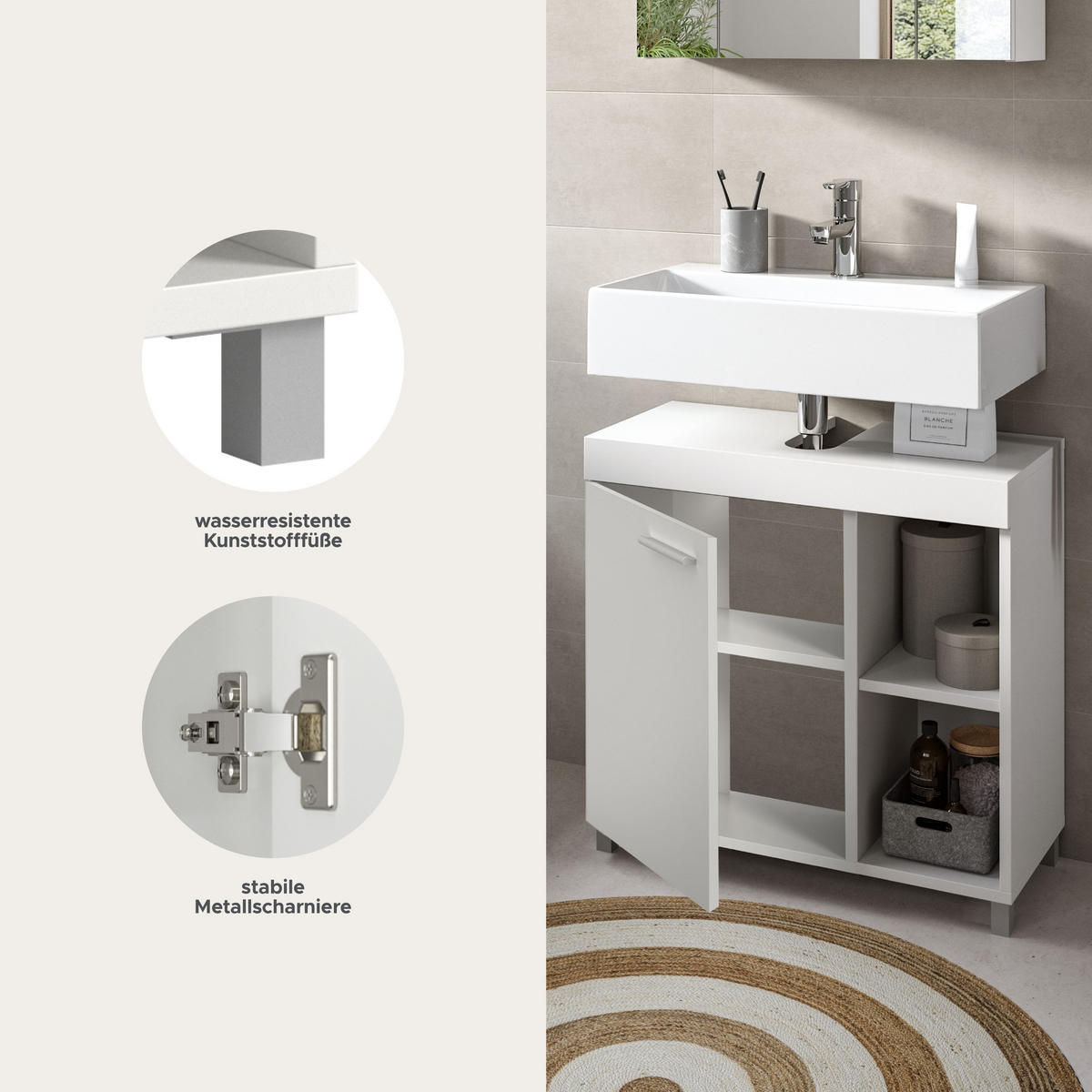 WASCHBECKENUNTERSCHRANK Noah weiß 65/31/63 cm - Weiß, Holzwerkstoff (65/63/31cm) - Xonox