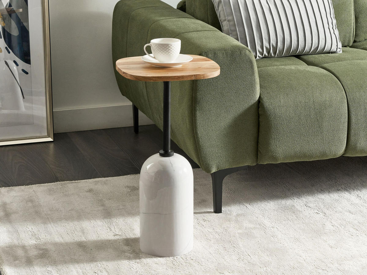 BEISTELLTISCH Metall heller Holzfarbton/weiß rund 30 cm Oasis - Hellbraun/Weiß, Metall (30/30/59cm) - Beliani