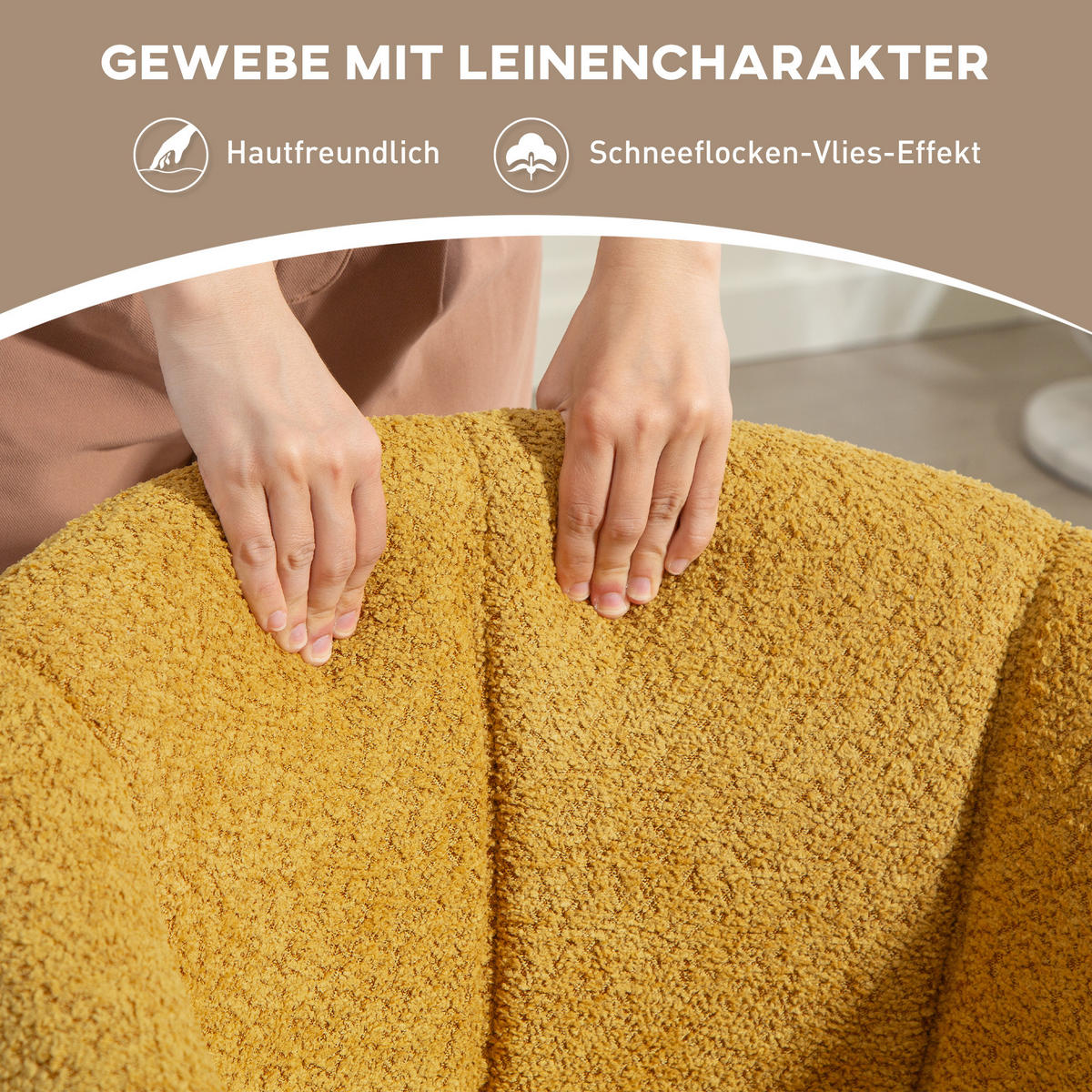 SESSEL Loungesessel mit Armlehne, 360° Drehfunktion, Leinenoptik, Gelb - Gelb, Textil (58.5/78.5/59cm) - HOMCOM