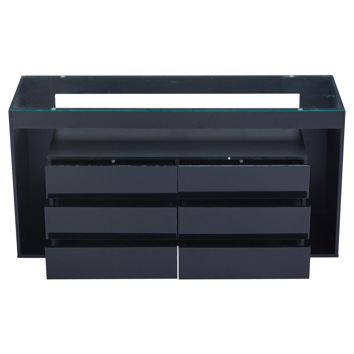 SIDEBOARD mit 6 Schubladen und LED-Beleuchtung - Schwarz, Holzwerkstoff (140/70/40cm) - Urban Meuble