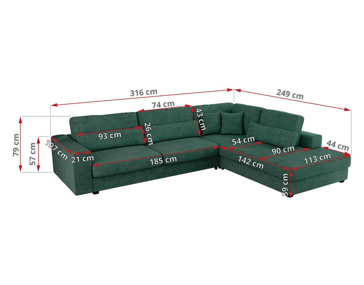 ECKSOFA Savona Grün Strukture - links - Schwarz/Grün, Kunststoff/Textil (316/249cm) - MKS