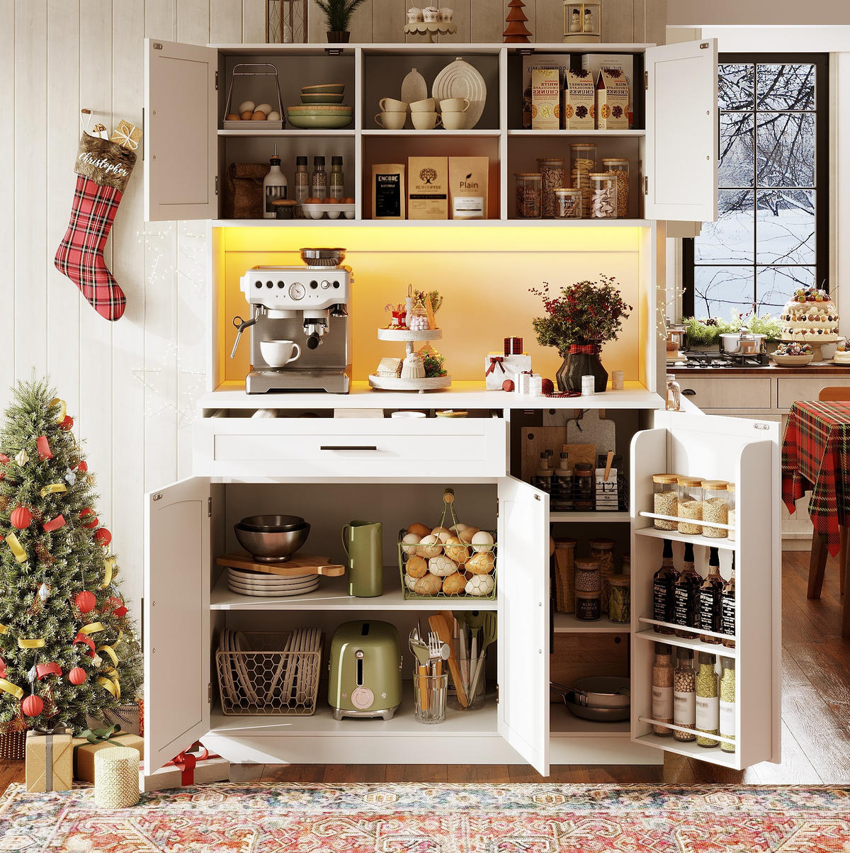 BUFFET 110/38/180 cm aus MDF und Metall mit LED-Leiste und Steckdosenleiste Weiß - Weiß, Holzwerkstoff (110/180/38cm) - Modenvie