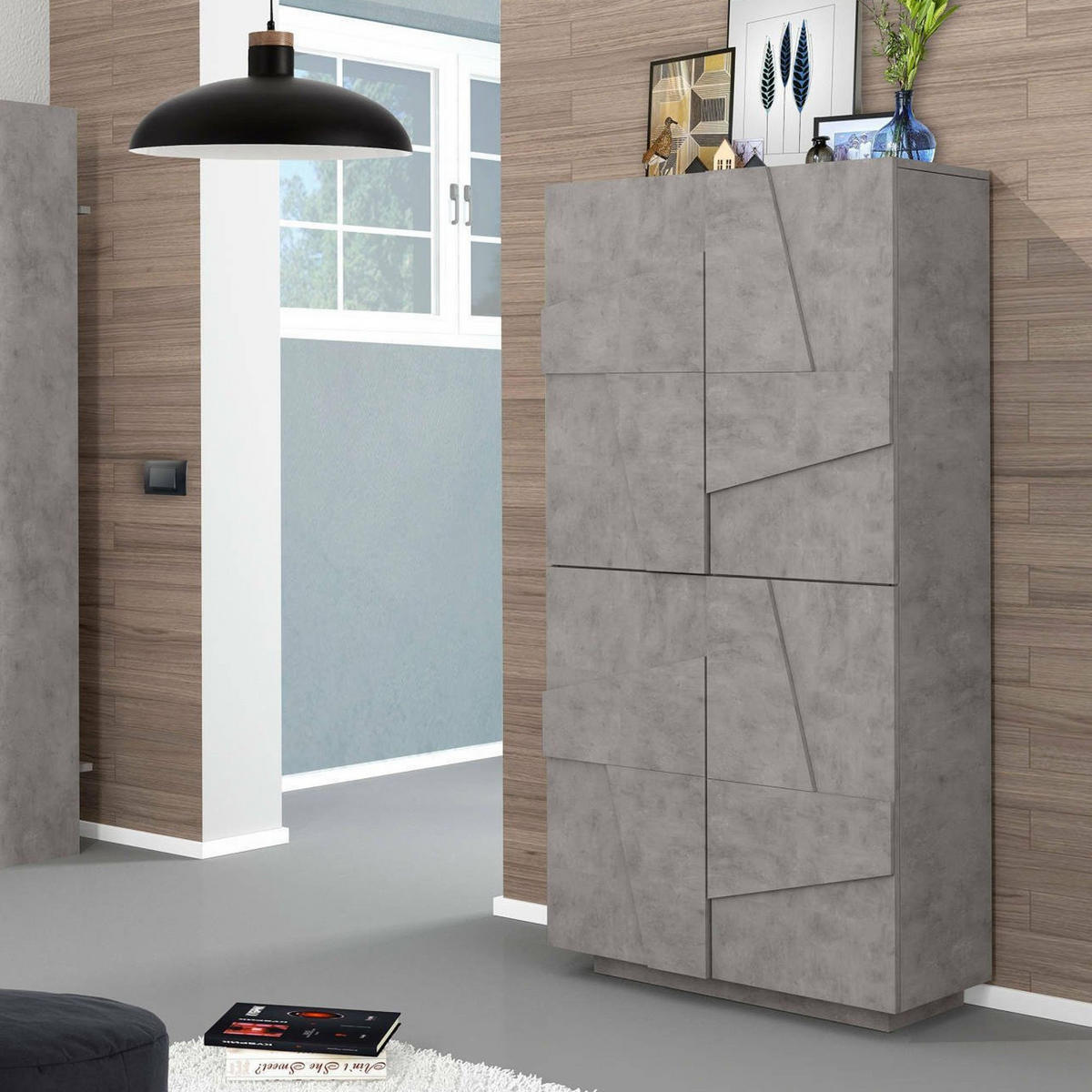 SCHUHSCHRANK Zement 38/81/167 cm - Grau, Holzwerkstoff (81/168/38cm) - DMORA