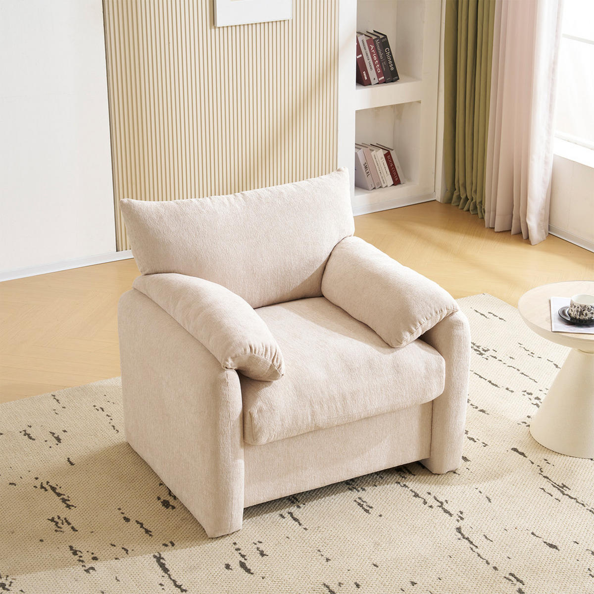EINZELSOFA Chenille Übergrößig Dekostuhl Freizeitstuhl - Beige, Holz (75.49/39.98/65.99cm) - FLIEKS