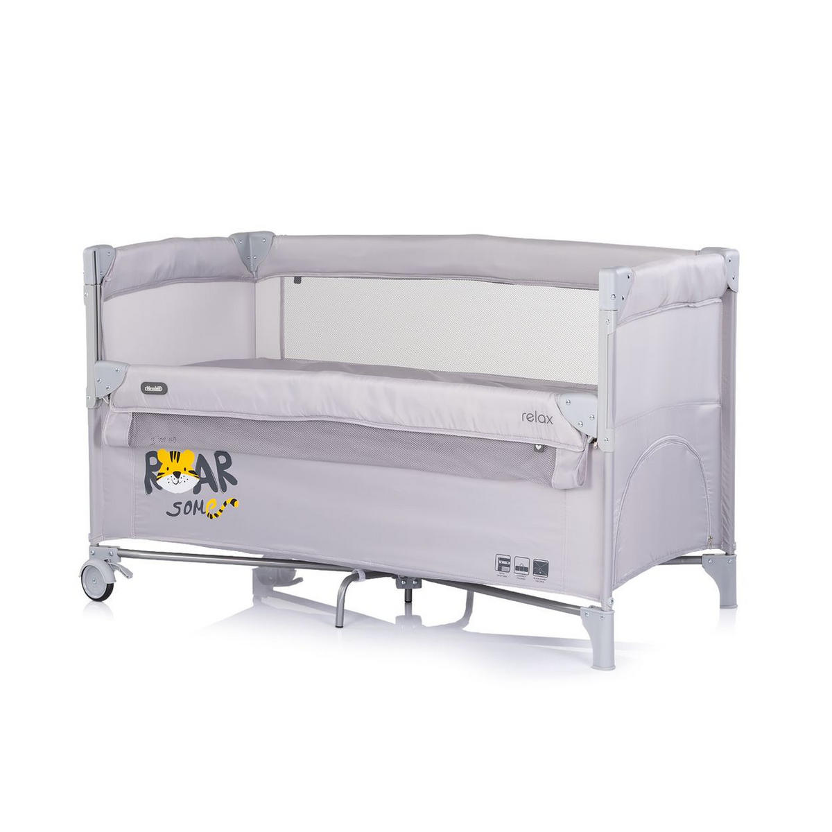 REISEBETT Relax 2 Ebenen hellgrau Vorderseite absenkbar, Seiteneingang, Tasche - Grau, Kunststoff (60/120cm) - Chipolino