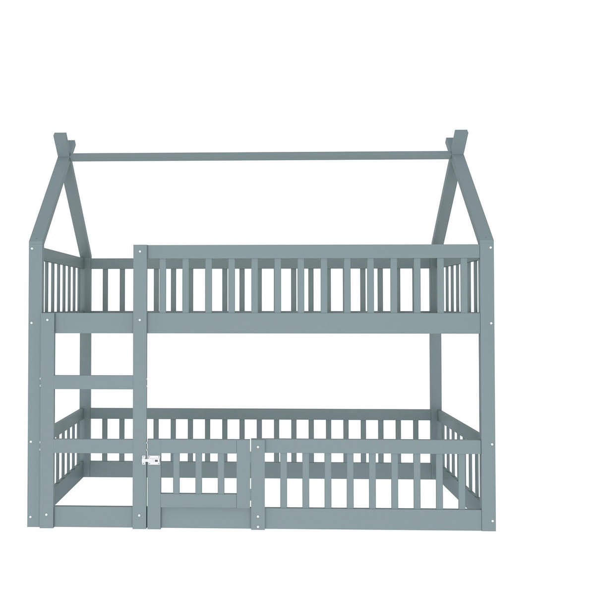 ETAGENBETT 90/200 cm in Grau aus Massivholz mit Treppe und Spielbereich - Grau, Holz (90/200cm) - OKMYHOME