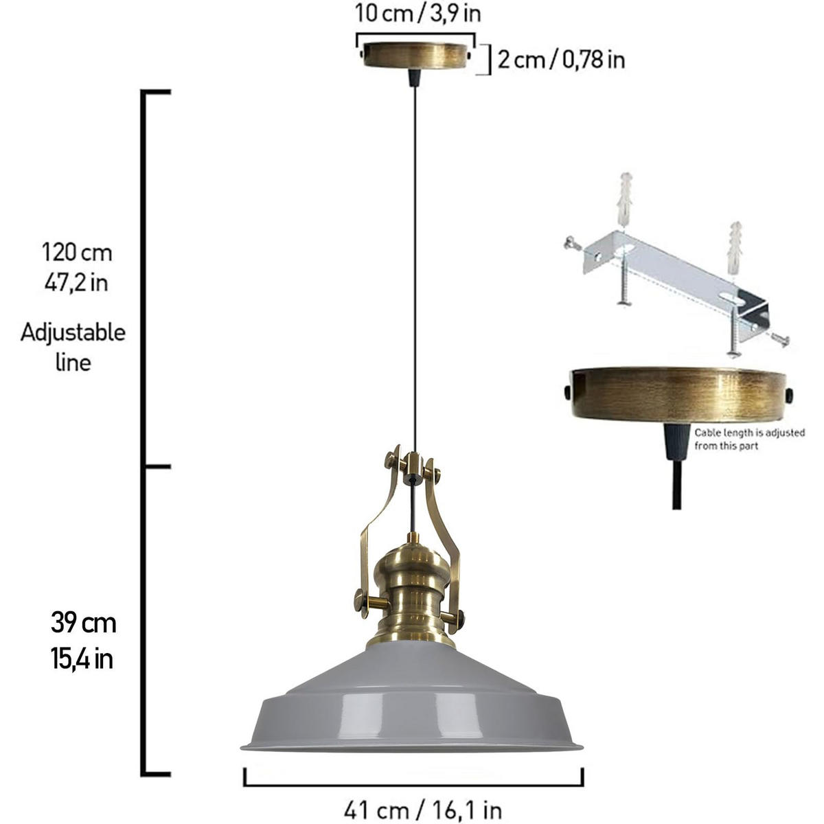 HÄNGELAMPE Neo-Asletl 40/39 cm - Grau, Metall (39/40/39cm) - Bamyum