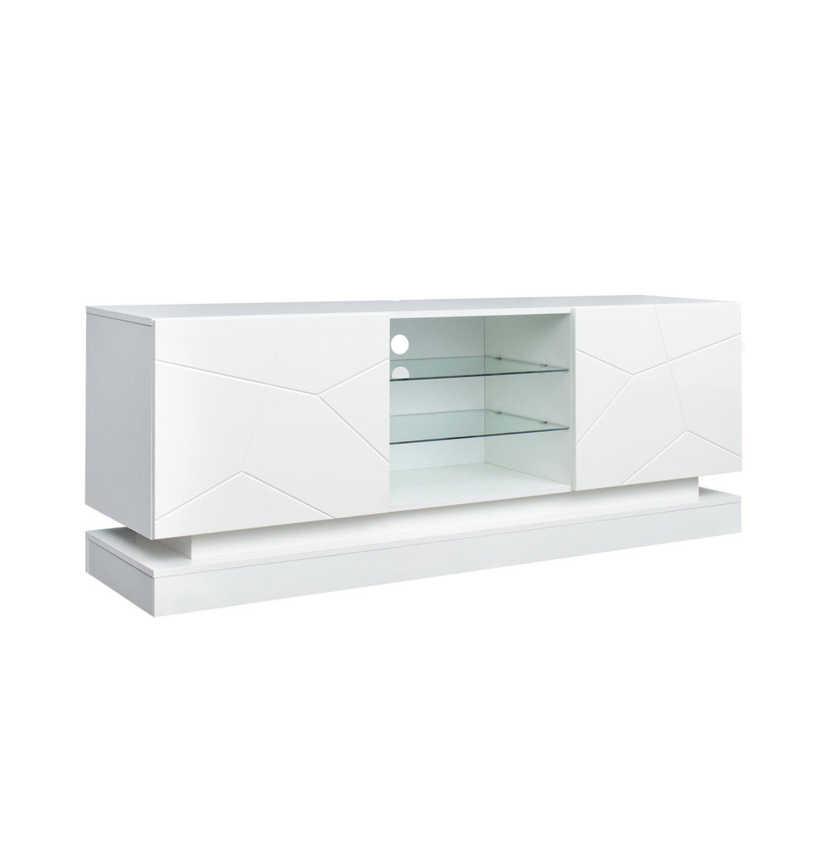 TV-LOWBOARD 160/38,5/60 cm in Weiß mit Glasablage und Kabelmanagement - Weiß, Holzwerkstoff (160/60/38.5cm) - Flora Grace