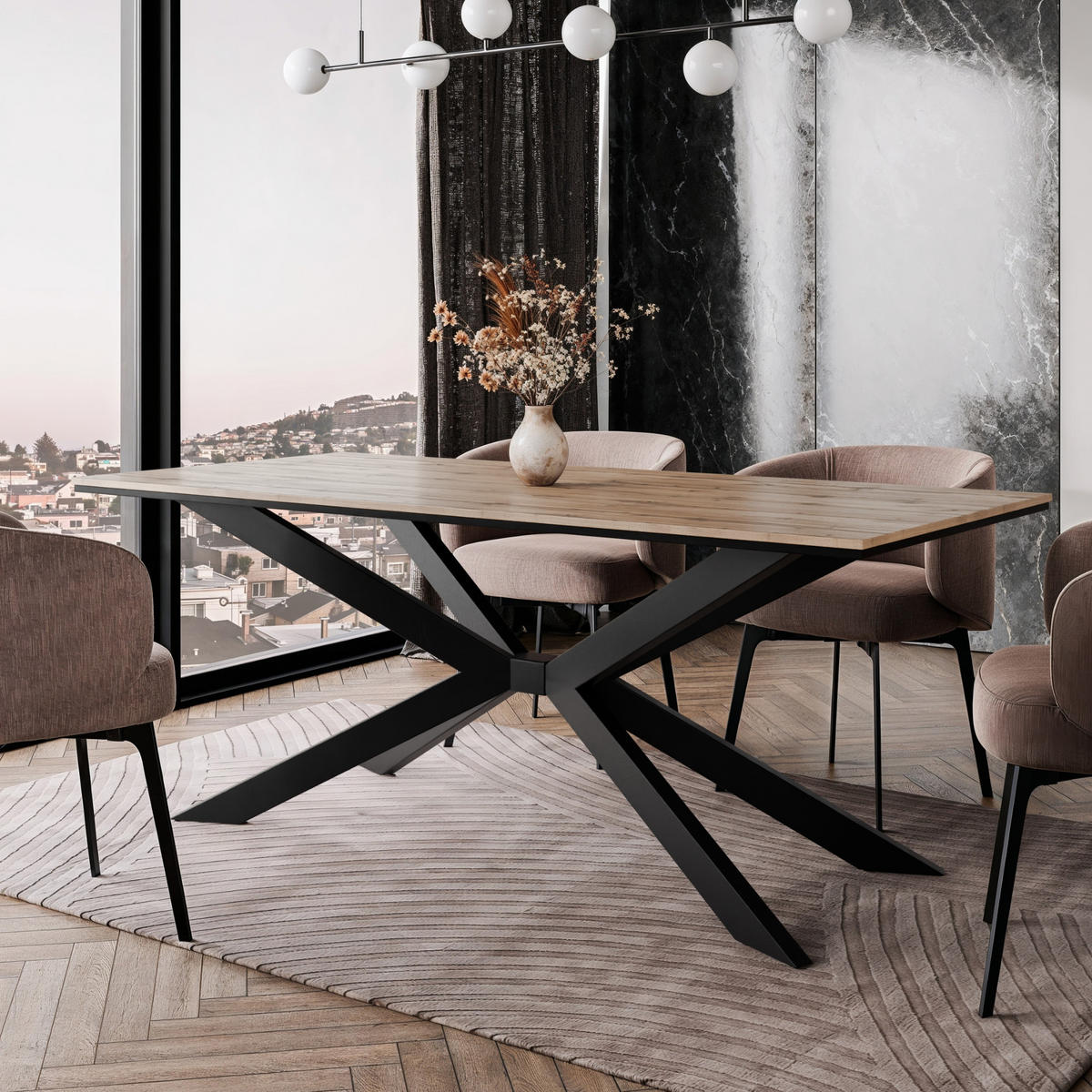 ESSTISCH Wotan Eiche Holzoptik 190x90 cm - Eiche Wotan/Schwarz, Holzwerkstoff (190/90/76.5cm) - PROSPERO