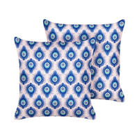 OUTDOOR-KISSEN 2er-Set Pfauenmuster blau/rosa 45/45 cm Ceriana - Blau, Textil (45/45cm) - Beliani