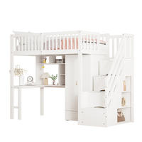 HOCHBETT 90/200 cm in Weiß mit Schreibtisch, Kleiderschrank und Stauraumtreppe - Weiß, Holz (90/200cm) - BEAOK