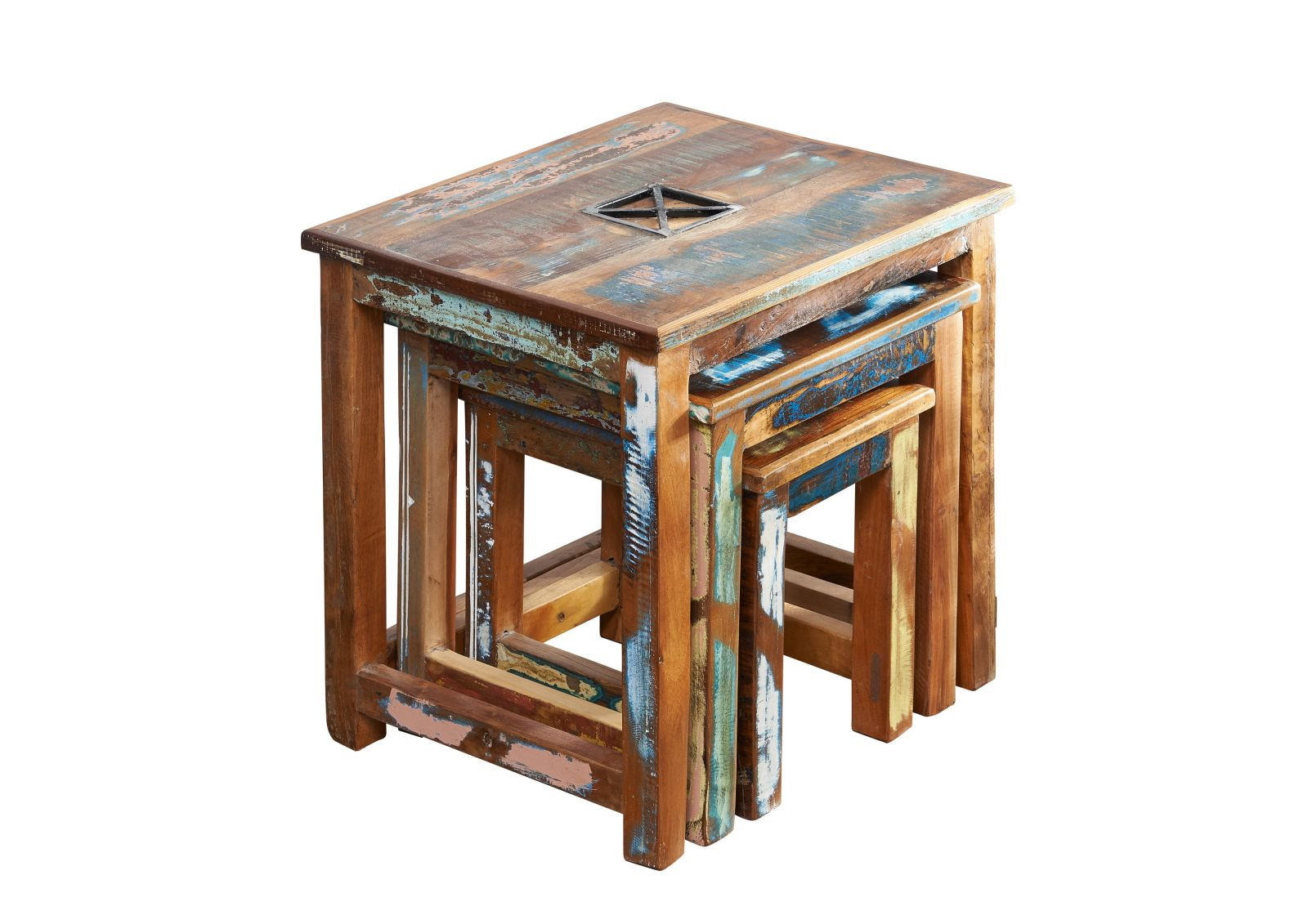 BEISTELLTISCH Altholz 48x40x46 mehrfarbig lackiert NATURE OF SPIRIT #119 - Multicolor, Holz (40/48/46cm) - Massivmoebel24