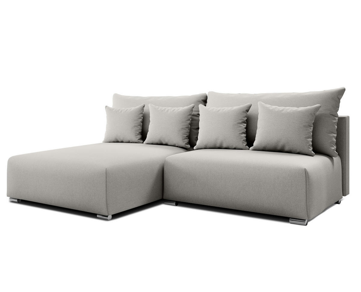 ECKSOFA L Form Ederra Hellgrau 208/190/91 cm – großes Sofa mit Schlaffunktion L - Silberfarben/Hellgrau, Textil/Metall (190/208cm) - AX Living
