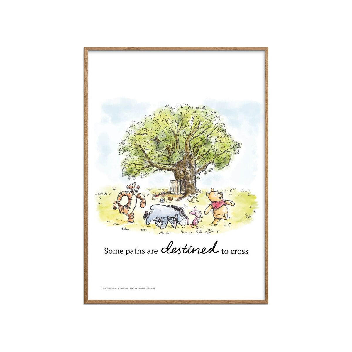 POSTER mit Rahmen Disney - Winnie the Pooh - Tree Gathering Print - Eichefarben/Multicolor, Holz/Papier (70/100cm) - Poster&Frame