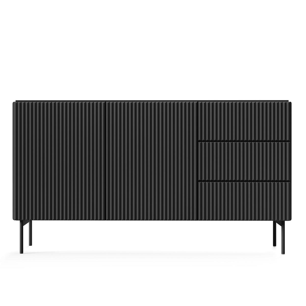 SIDEBOARD TRATTO 147/81,2/39,8cm mit 3 Schubladen 2 Türen Schwarz - Schwarz, Holzwerkstoff (147/81.2/39.8cm) - MASSENO
