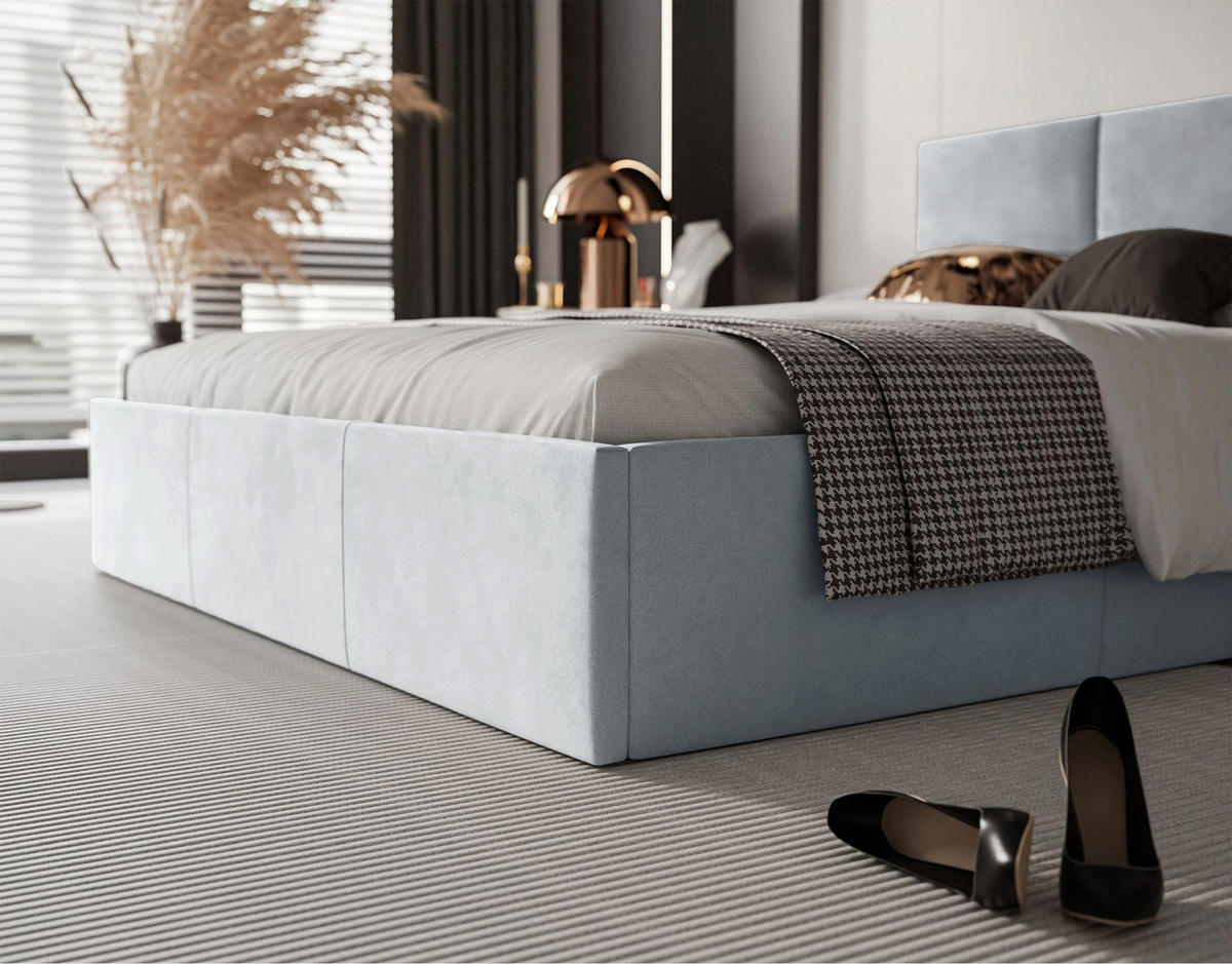 POLSTERBETT Nestio Hellgrau Samt 140x200 cm - Hellgrau, Kunststoff/Textil (140/200cm) - Selsey