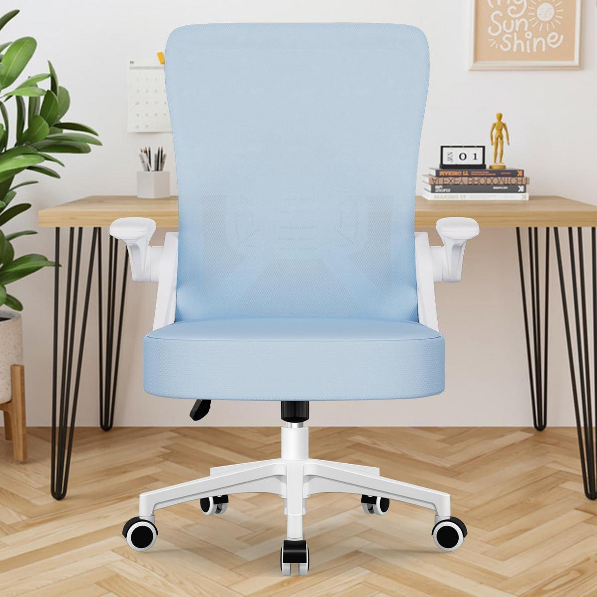 BÜROSTUHL mit Lendenstütze und hochklappbaren Armlehnen Blau - Blau, Textil (57/99/57cm)