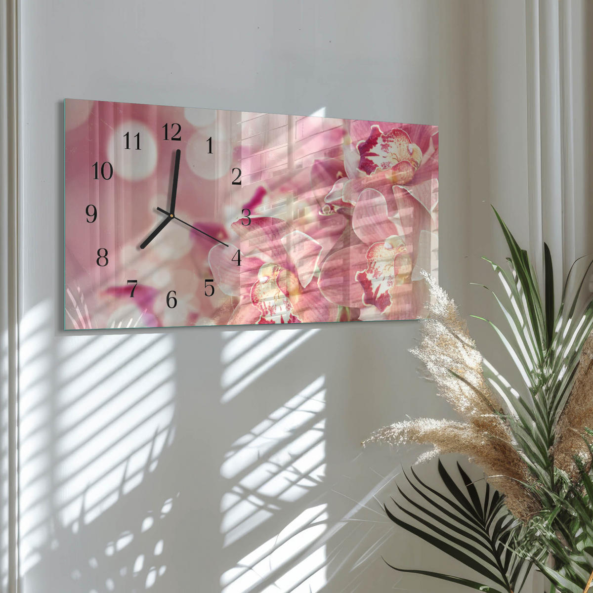 WANDUHR 60x30 cm - Blume - Pink, Glas (60/30/0.4cm) - TULUP