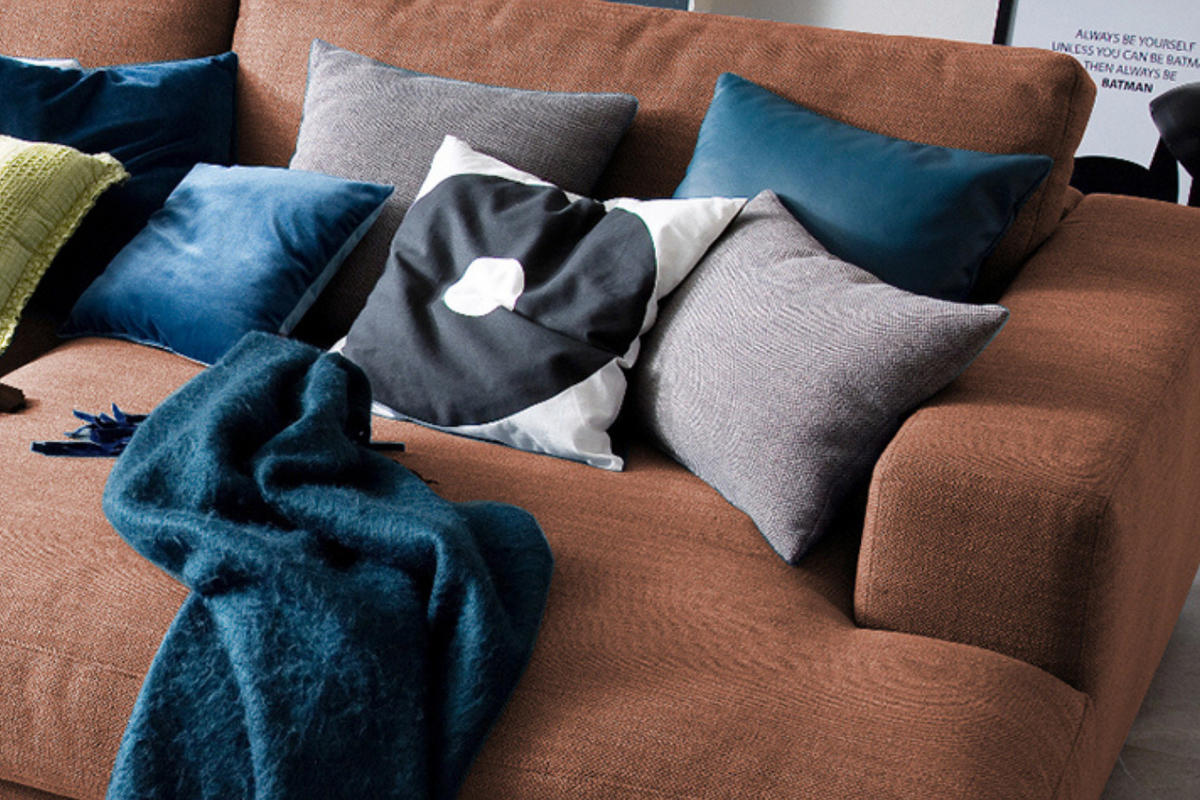 BIG SOFA XL MIT TABLETT NATUR MADELINE Braun Webstoff - Cognac/Dunkelbraun, Kunststoff/Textil (290/85/190cm) - KAWOLA